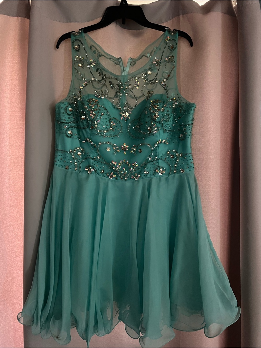 Dancing Queen Teal Beaded Chiffon Prom Dress